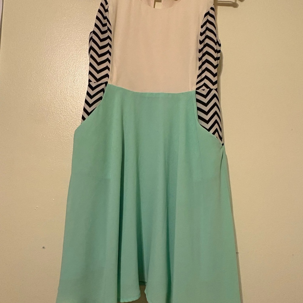 Altar'd State Cream, Black Chevron & Mint Green Fit-and-Flare Dress - Picture 5 of 5